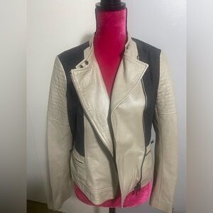 Adrianna Papell genuine leather cream metallic jacket M